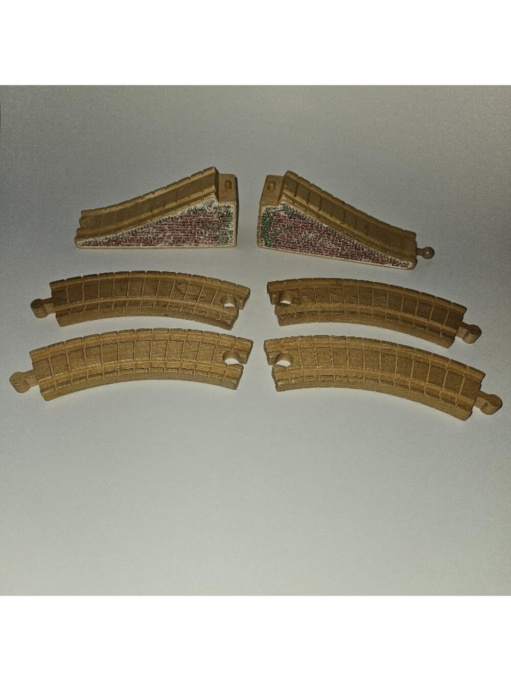 6 VTG Thomas Clickity Clack Wooden Railway Arched Stone Bridge Curved Track Lot